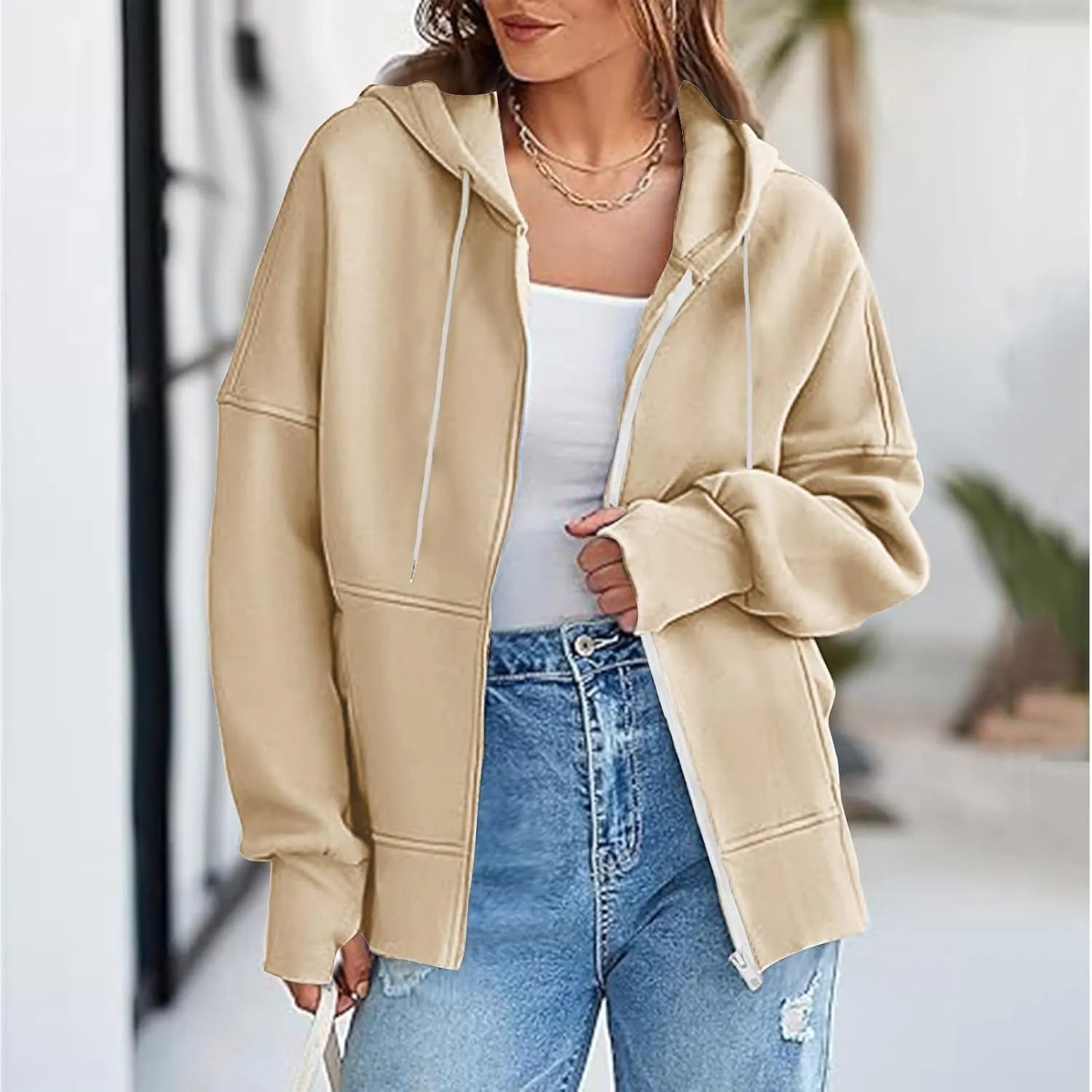 Womens Zip Up Hoodies Sweatshirts Fall Fashion Outfits 2024 Casual Long Sleeve Drawstring Loose Jackets with Pockets