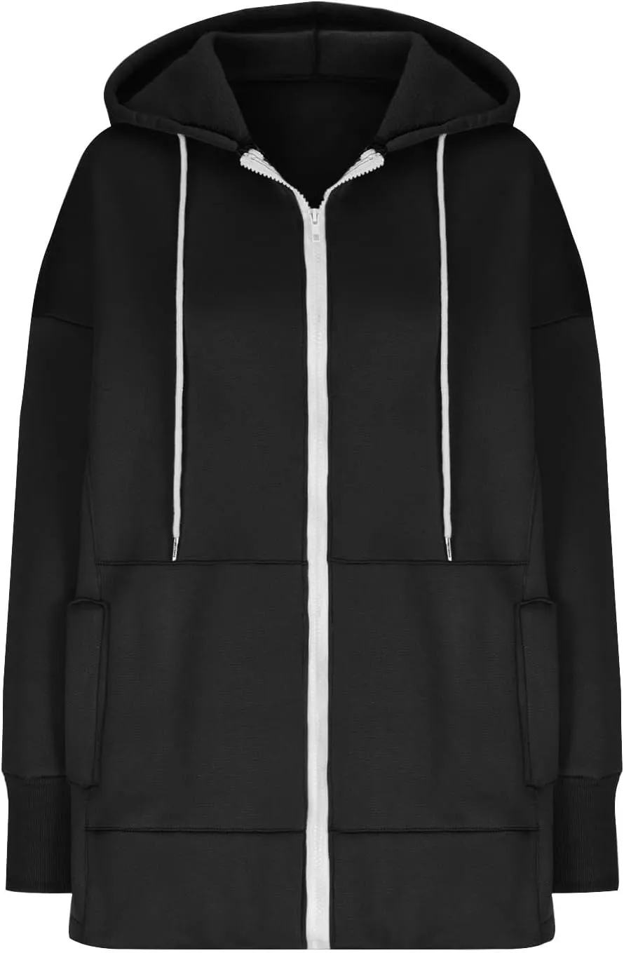 Womens Zip Up Hoodies Sweatshirts Fall Fashion Outfits 2024 Casual Long Sleeve Drawstring Loose Jackets with Pockets