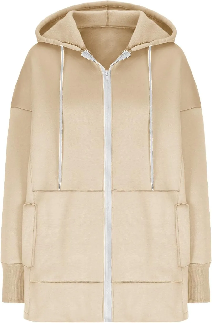Womens Zip Up Hoodies Sweatshirts Fall Fashion Outfits 2024 Casual Long Sleeve Drawstring Loose Jackets with Pockets