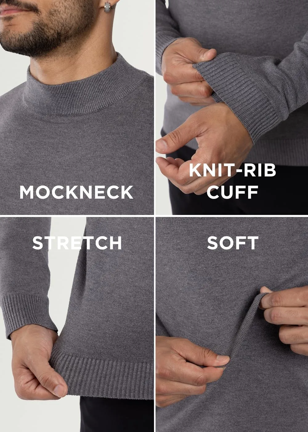 X RAY Mens Mock Neck Sweater, Soft Slim Fit Pullover Top, Basic Mock Neck Sweater for Men