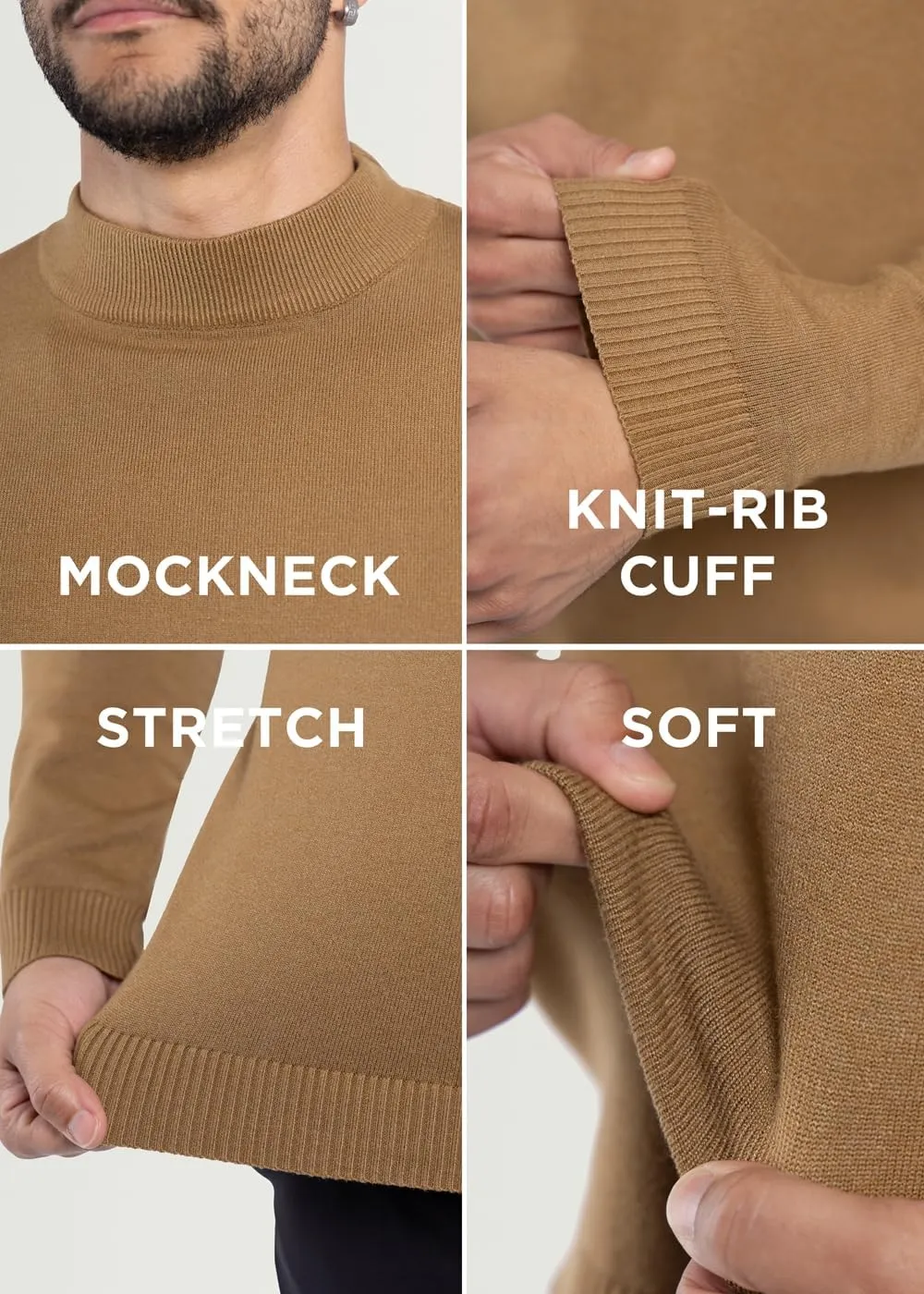 X RAY Mens Mock Neck Sweater, Soft Slim Fit Pullover Top, Basic Mock Neck Sweater for Men