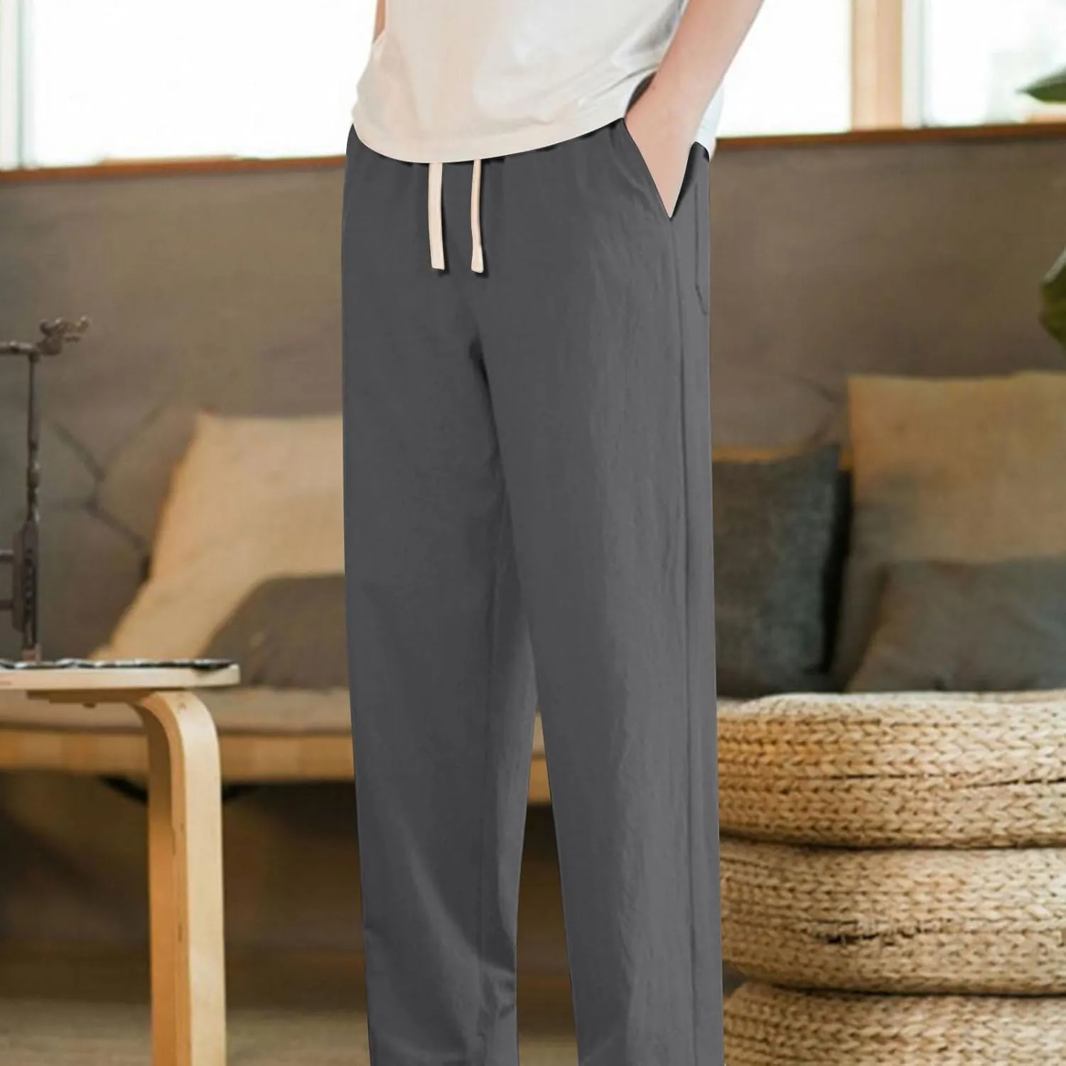 Xiaojmake Casual Sweat Pants for Men Cotton Japanese Pants Elastic Waist Comfy Beach Yoga Running Trousers Summer Joggers
