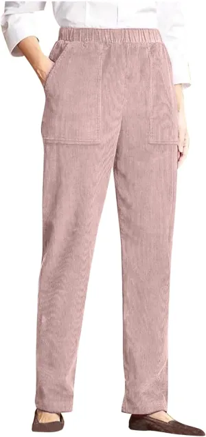 Xiaojmake Corduroy Pants for Women Elastic Waist Pull On Straight Leg Slacks Fall Spring Lounge Work Trousers with Pockets