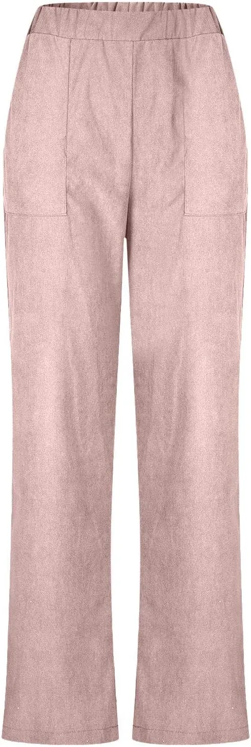 Xiaojmake Corduroy Pants for Women Elastic Waist Pull On Straight Leg Slacks Fall Spring Lounge Work Trousers with Pockets
