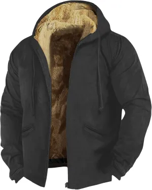 XIAXOGOOL Jackets For Men Oversized Thick Sherpa Lined Zipper Fleece Hoodie Sweatshirt Winter Warm Jacket Coat