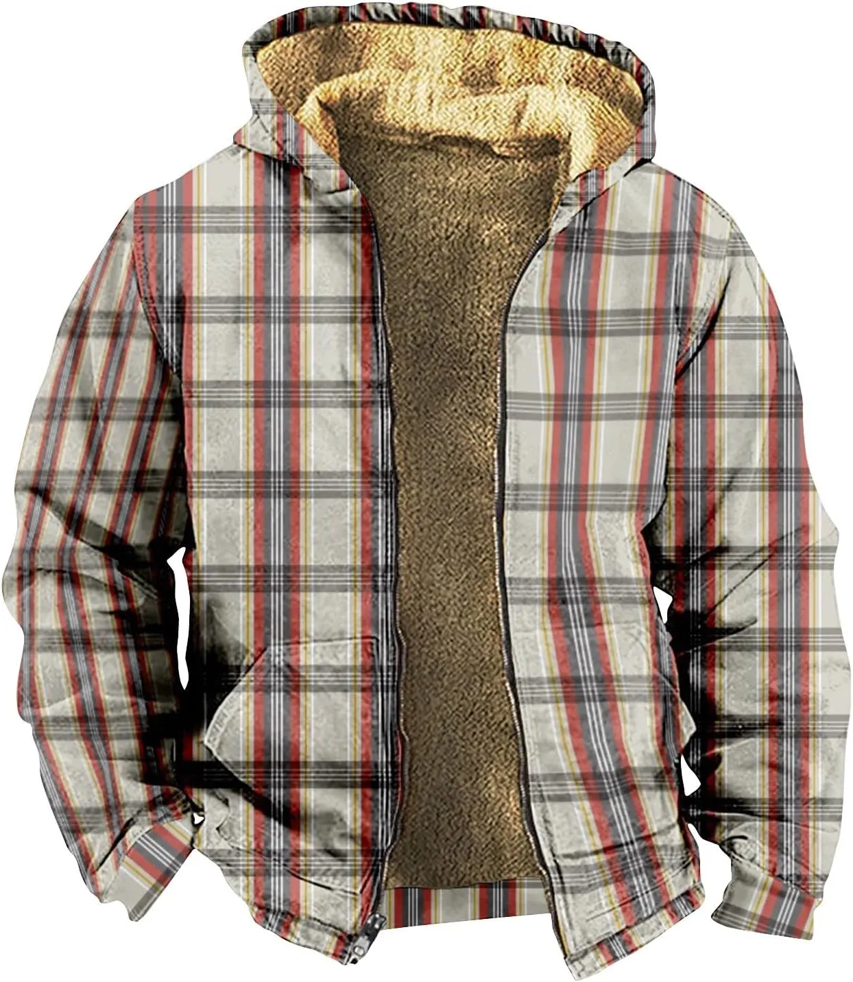 XIAXOGOOL Winter Jackets Big Tall Mens Full Zip Fleece Sweatshirt Flannel Sherpa Lined Shirt Jacket Plaid Cotton Hoodies Coat