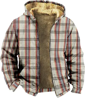 XIAXOGOOL Winter Jackets Big Tall Mens Full Zip Fleece Sweatshirt Flannel Sherpa Lined Shirt Jacket Plaid Cotton Hoodies Coat
