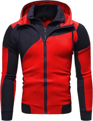 XIAXOGOOL Zip Up Hoodie Men 2023 Color Block Long Sleeve Casual Drawstring Sweatshirt Sport Outwear Coat Jacket with Pockets