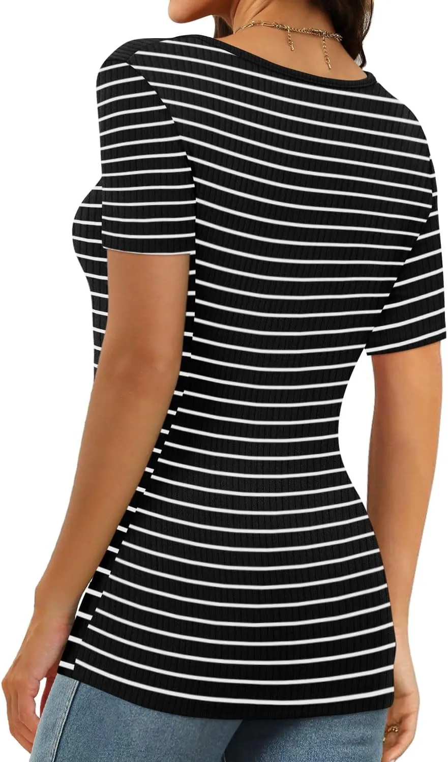 XIEERDUO Womens Square Neck Short/Long SleeveTops 2024 Spring Summer Slim Fit Tees Shirts