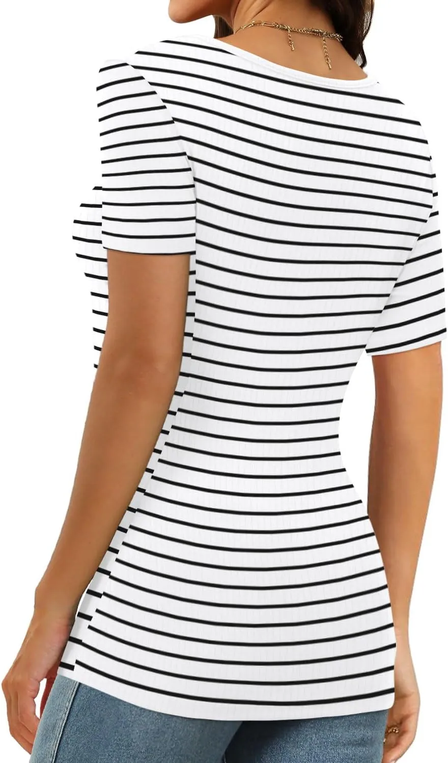 XIEERDUO Womens Square Neck Short/Long SleeveTops 2024 Spring Summer Slim Fit Tees Shirts