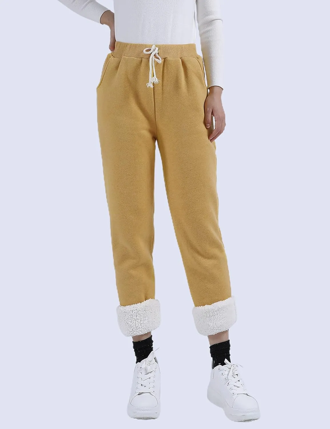 Yeokou Womens Sherpa Lined Sweatpants Winter Warm Fleece Joggers Casual Lounge Pants