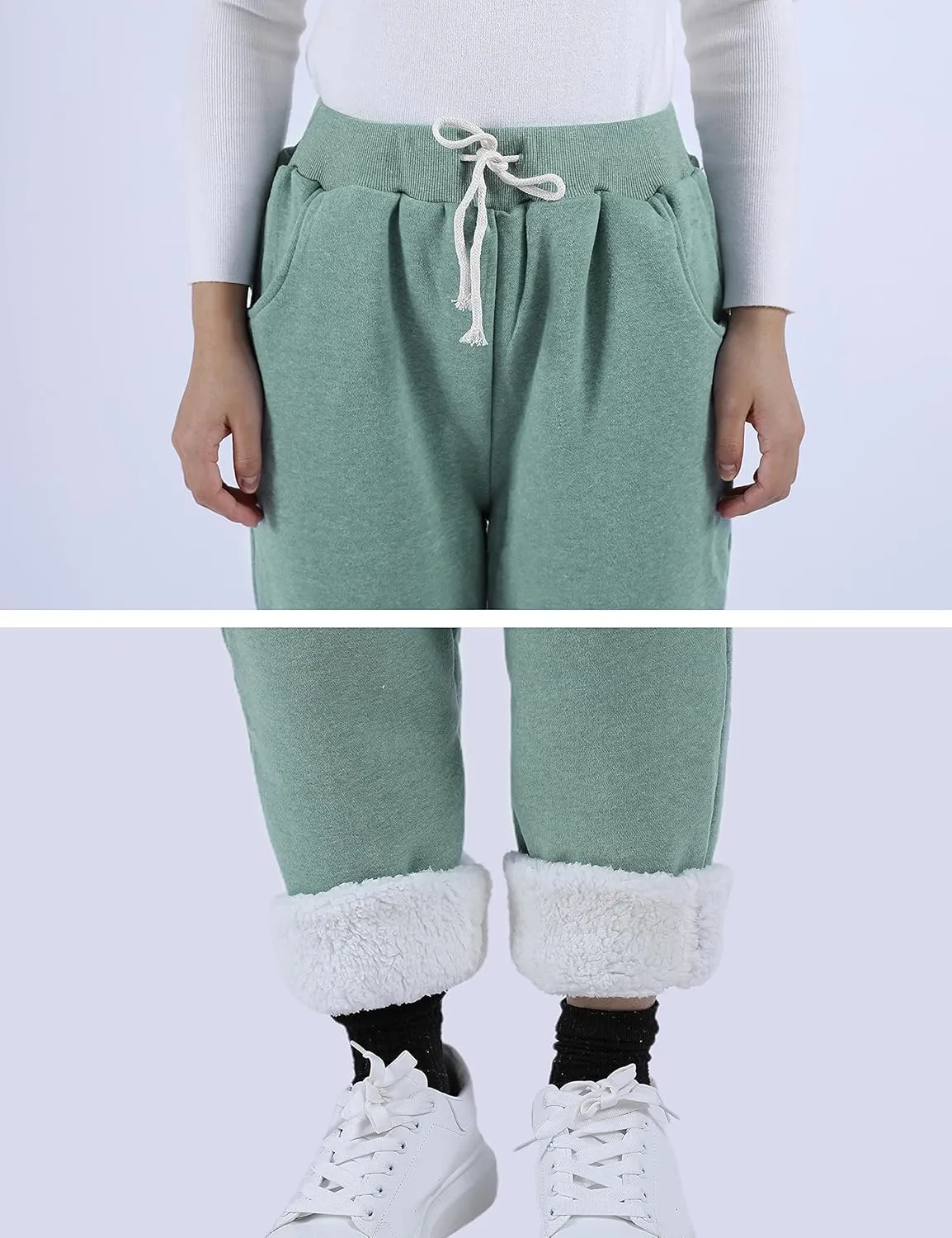 Yeokou Womens Sherpa Lined Sweatpants Winter Warm Fleece Joggers Casual Lounge Pants