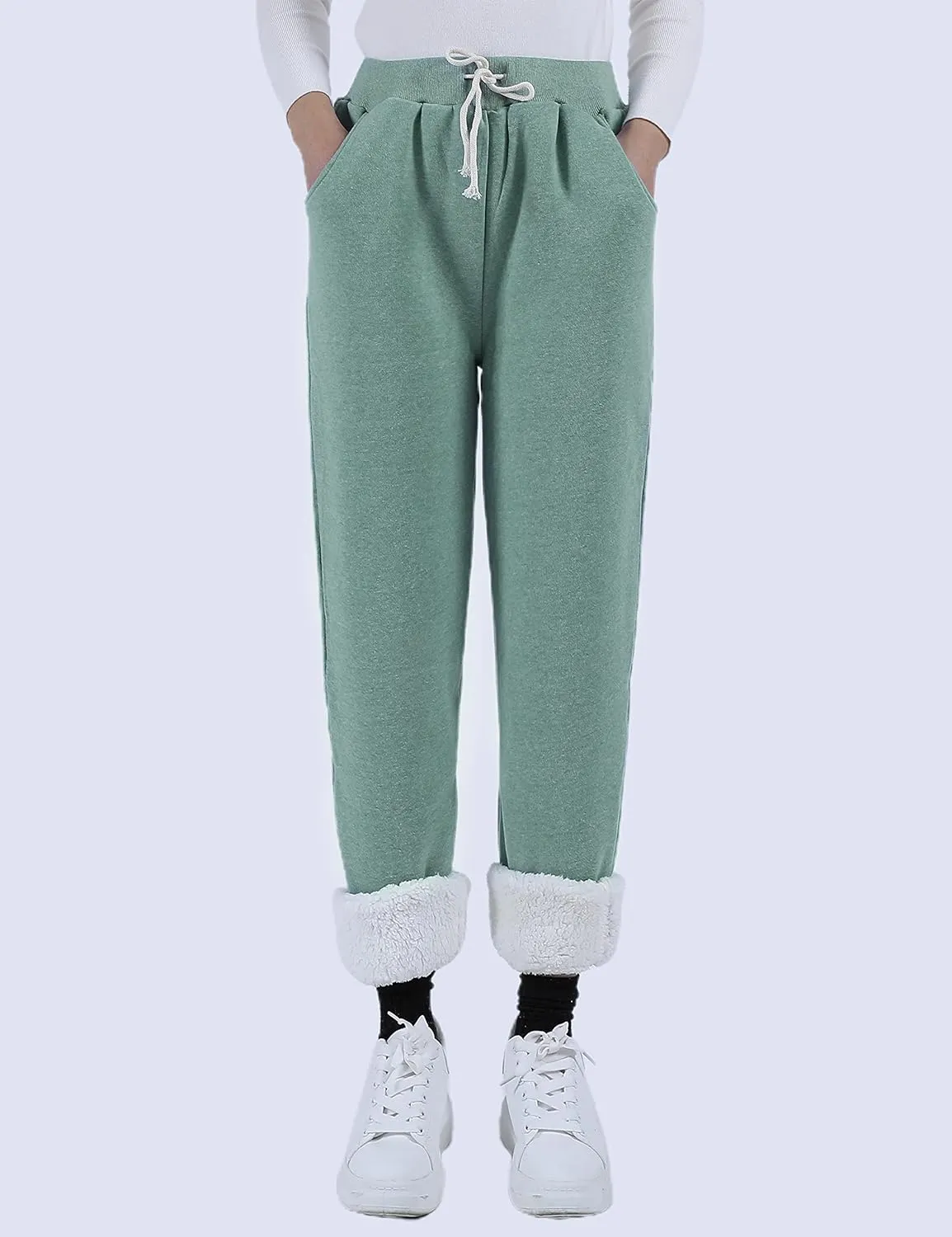 Yeokou Womens Sherpa Lined Sweatpants Winter Warm Fleece Joggers Casual Lounge Pants