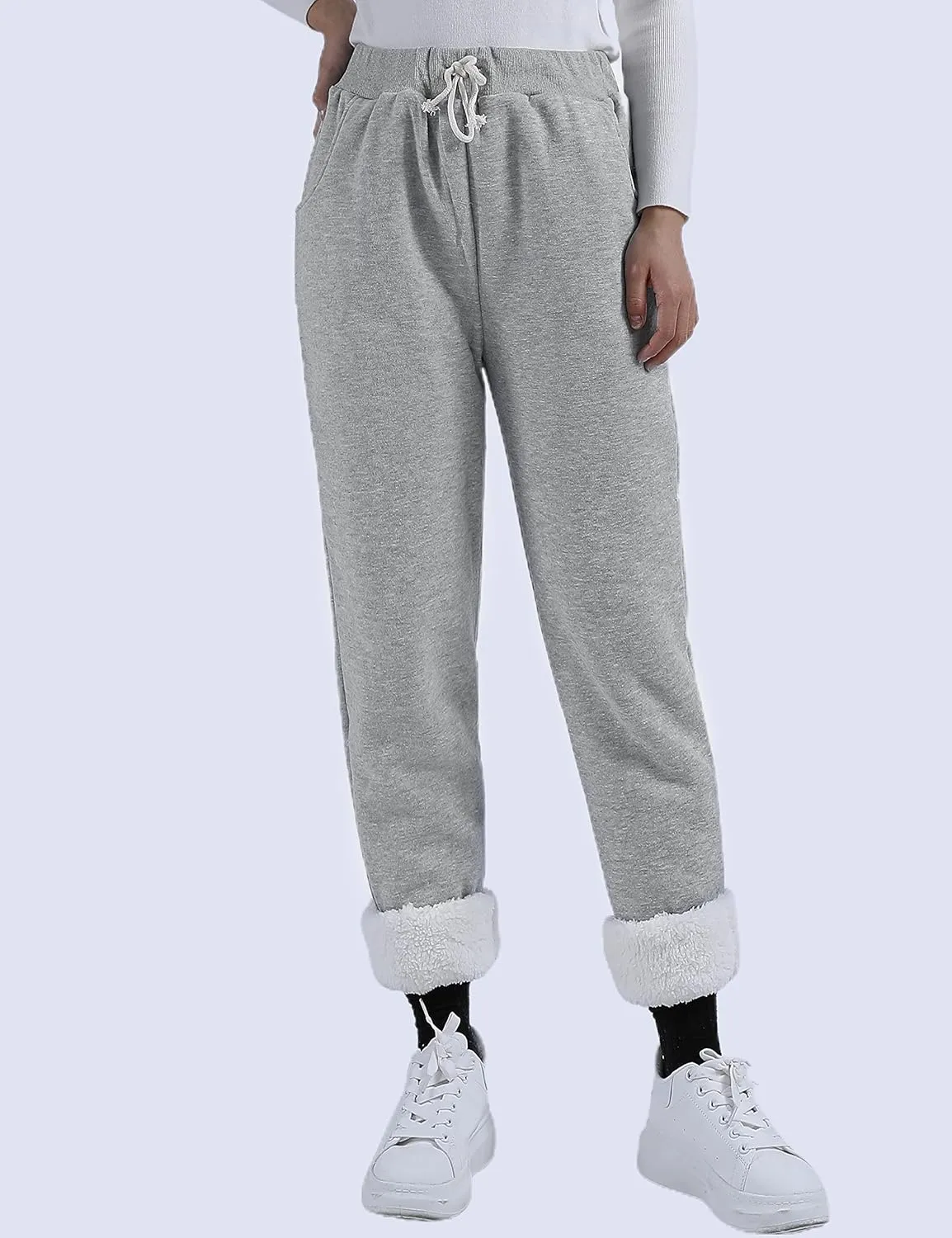 Yeokou Womens Sherpa Lined Sweatpants Winter Warm Fleece Joggers Casual Lounge Pants