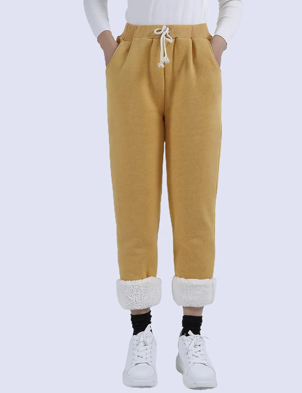 Yeokou Womens Sherpa Lined Sweatpants Winter Warm Fleece Joggers Casual Lounge Pants