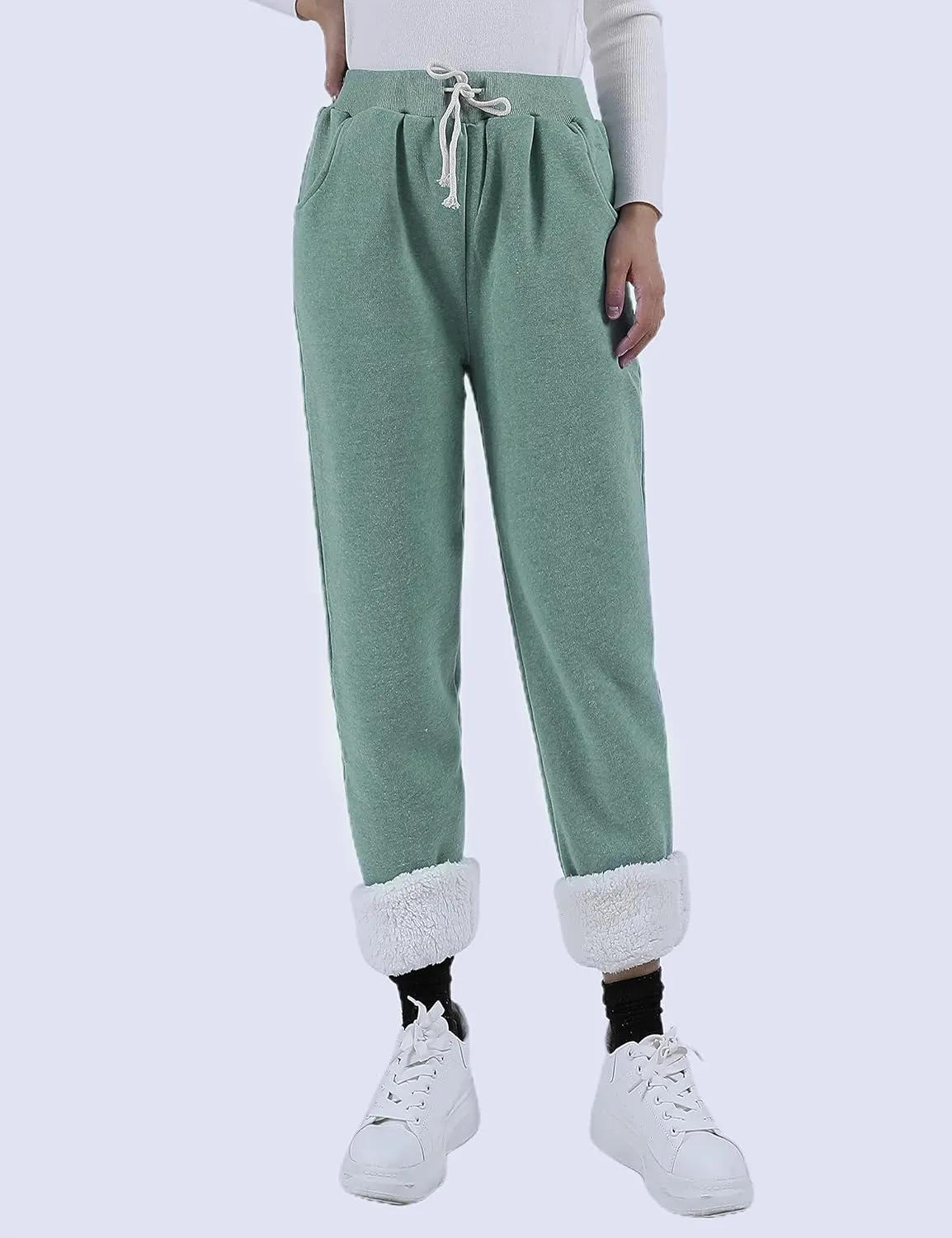 Yeokou Womens Sherpa Lined Sweatpants Winter Warm Fleece Joggers Casual Lounge Pants