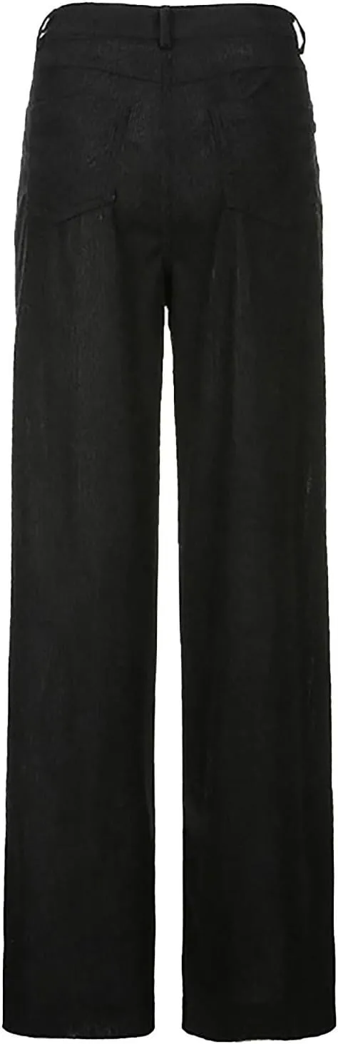 YOLAI Women Corduroy Wide Leg Pants High Waist Straight Leg Trousers Autumn Winter Casual Business Work Trousers
