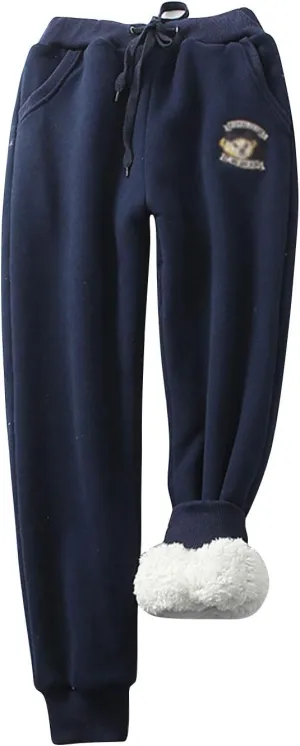 ZGZZ7 Women's Winter Sherpa-Lined Sweatpants Embroidered Athletic Fleece Joggers Pants