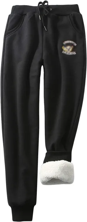 ZGZZ7 Women's Winter Sherpa-Lined Sweatpants Embroidered Athletic Fleece Joggers Pants