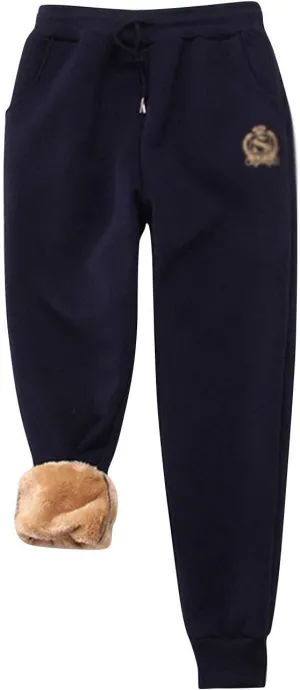 ZGZZ7 Women's Winter Sherpa-Lined Sweatpants Embroidered Athletic Fleece Joggers Pants