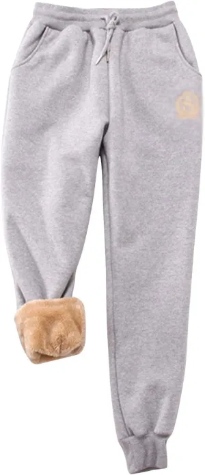 ZGZZ7 Women's Winter Sherpa-Lined Sweatpants Embroidered Athletic Fleece Joggers Pants