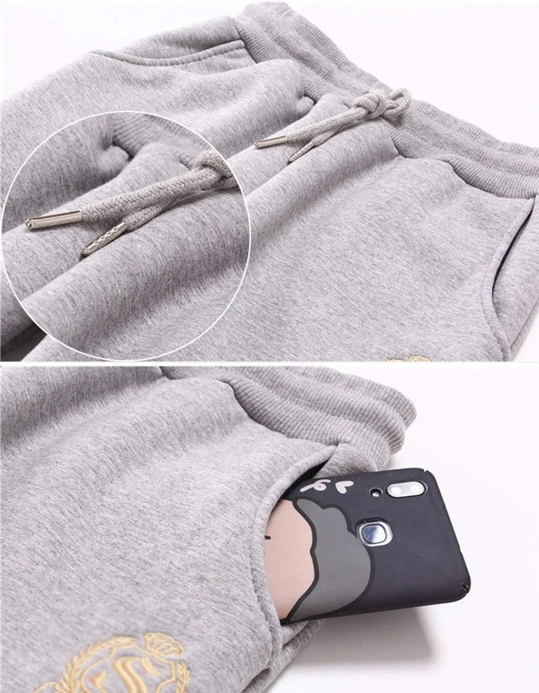 ZGZZ7 Women's Winter Sherpa-Lined Sweatpants Embroidered Athletic Fleece Joggers Pants