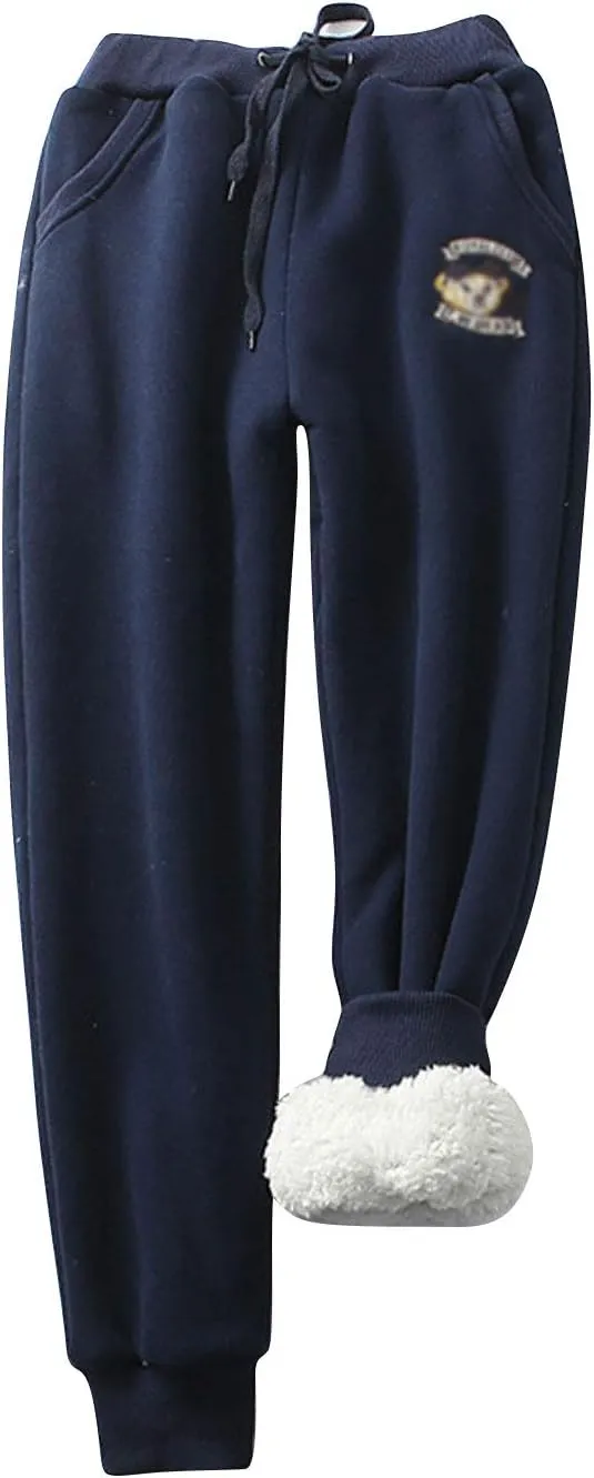 ZGZZ7 Women's Winter Sherpa-Lined Sweatpants Embroidered Athletic Fleece Joggers Pants
