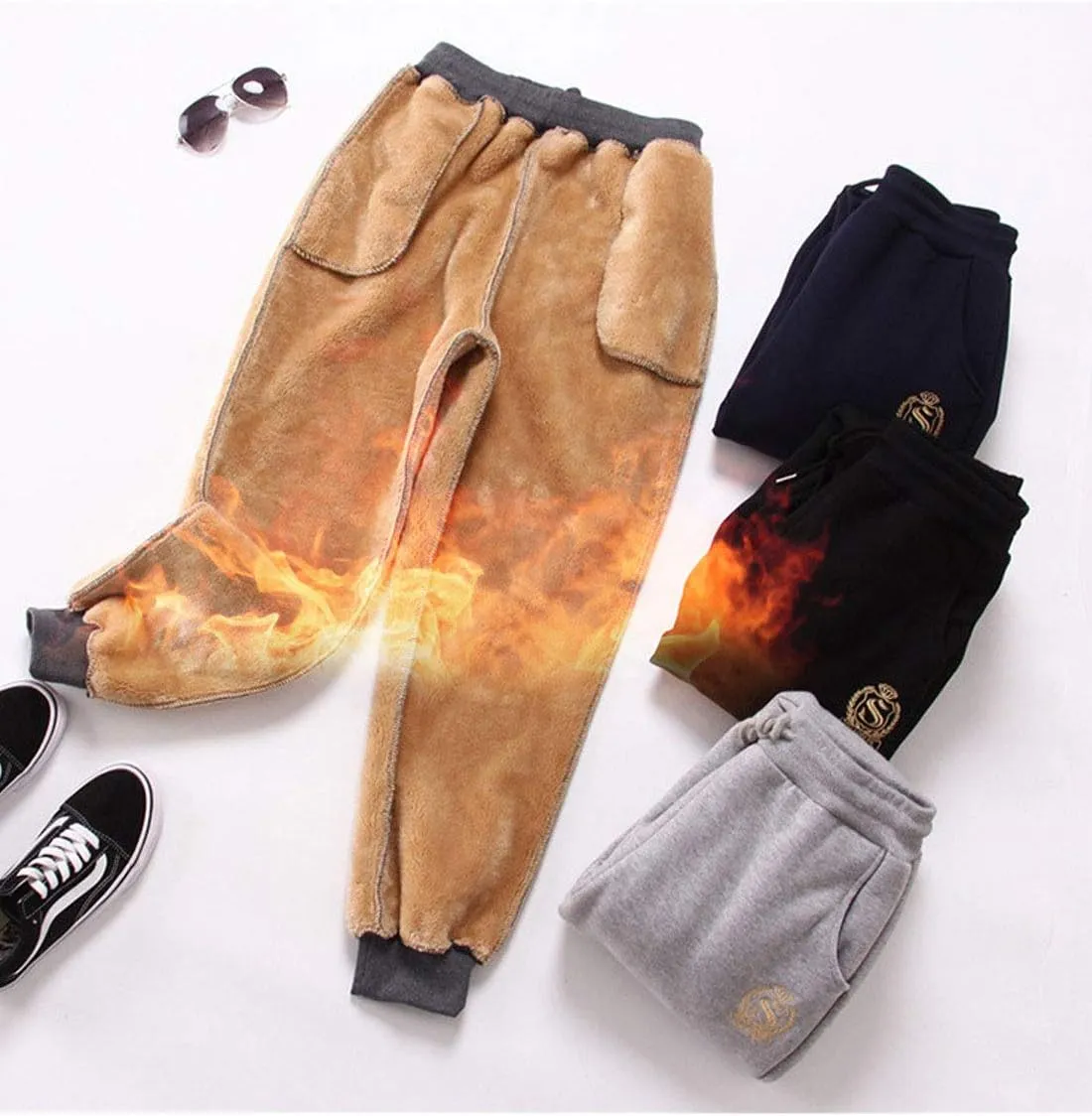 ZGZZ7 Women's Winter Sherpa-Lined Sweatpants Embroidered Athletic Fleece Joggers Pants