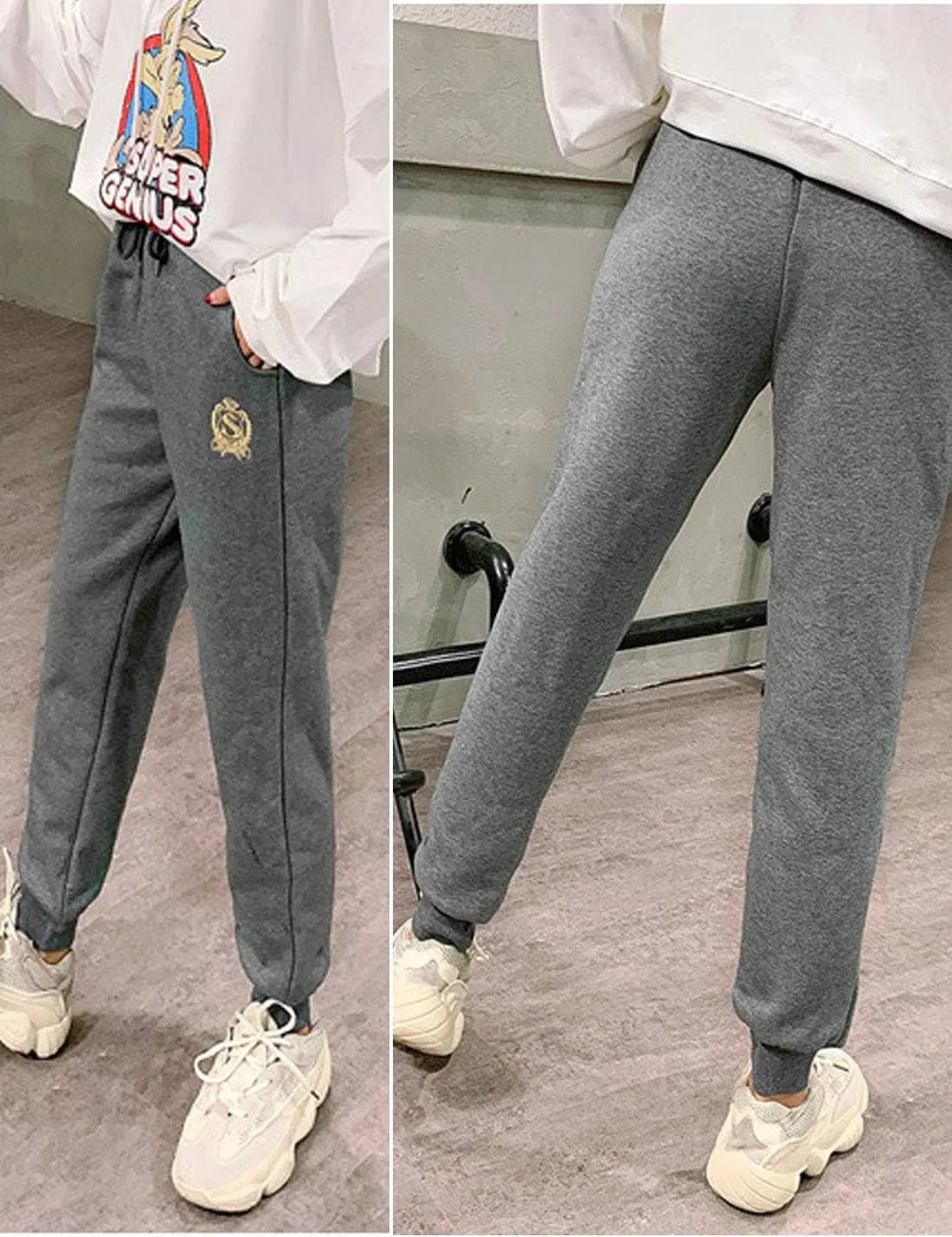 ZGZZ7 Women's Winter Sherpa-Lined Sweatpants Embroidered Athletic Fleece Joggers Pants