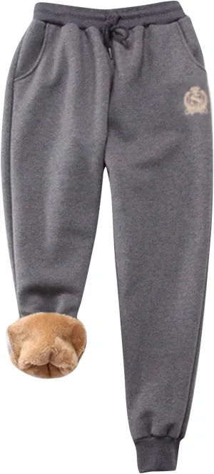 ZGZZ7 Women's Winter Sherpa-Lined Sweatpants Embroidered Athletic Fleece Joggers Pants