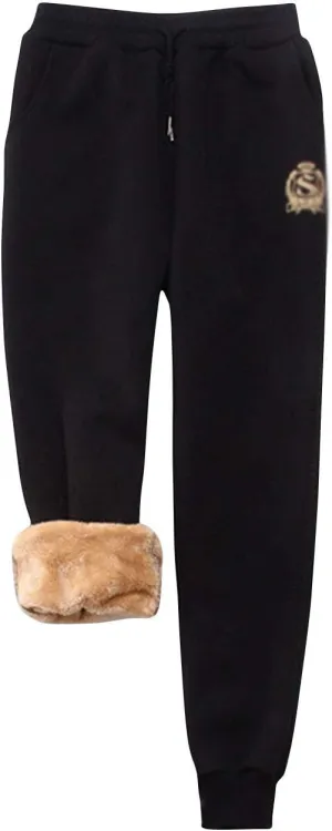 ZGZZ7 Women's Winter Sherpa-Lined Sweatpants Embroidered Athletic Fleece Joggers Pants
