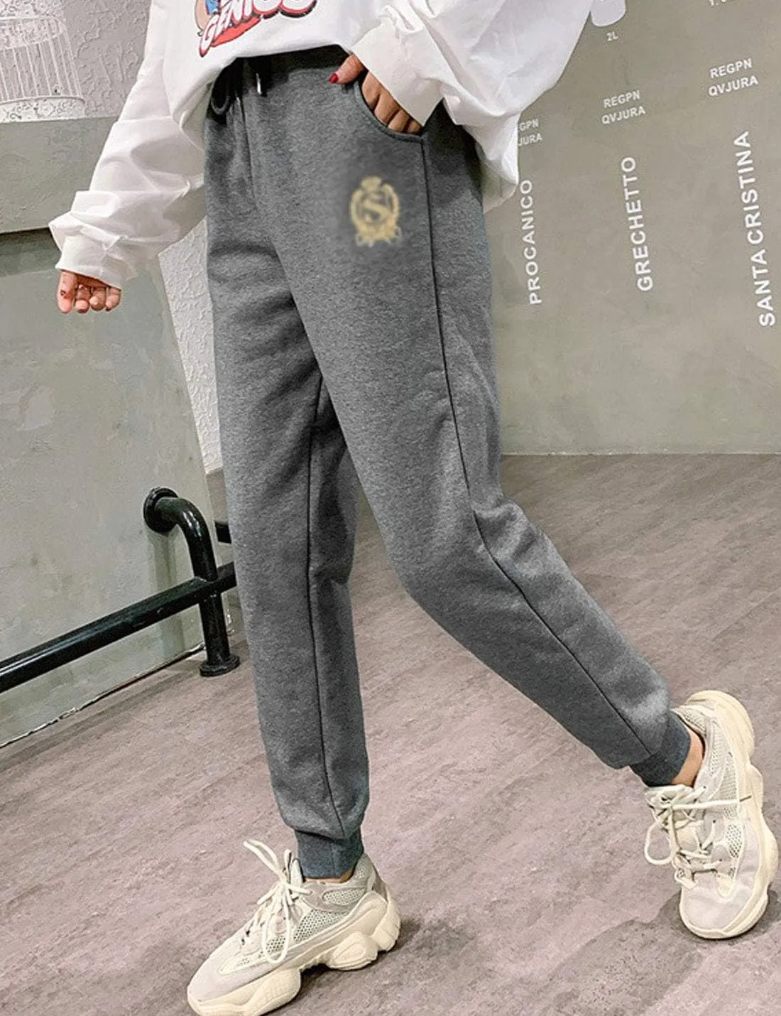 ZGZZ7 Women's Winter Sherpa-Lined Sweatpants Embroidered Athletic Fleece Joggers Pants