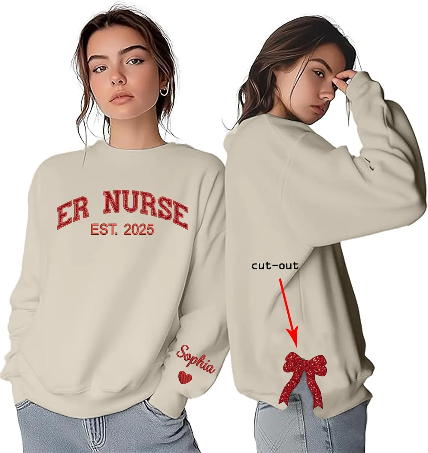 ZI POD-Personalized Nurse Embroidered Sweatshirts Custom Name And Date For Women, Nurse Birthday Gifts Shirt, Nurse Sweater