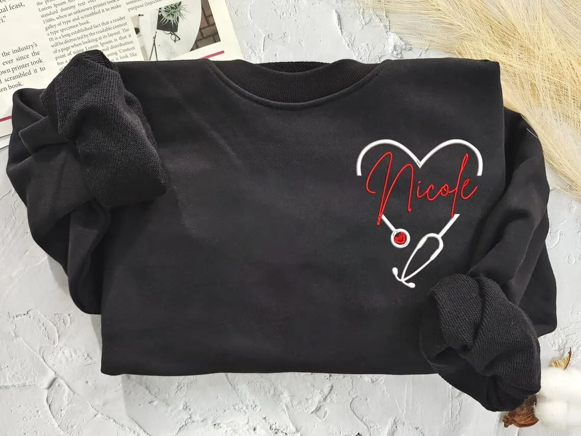 ZI POD-Personalized Nurse Embroidered Sweatshirts Custom Name And Date For Women, Nurse Birthday Gifts Shirt, Nurse Sweater