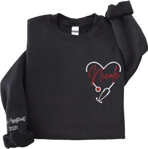 ZI POD-Personalized Nurse Embroidered Sweatshirts Custom Name And Date For Women, Nurse Birthday Gifts Shirt, Nurse Sweater