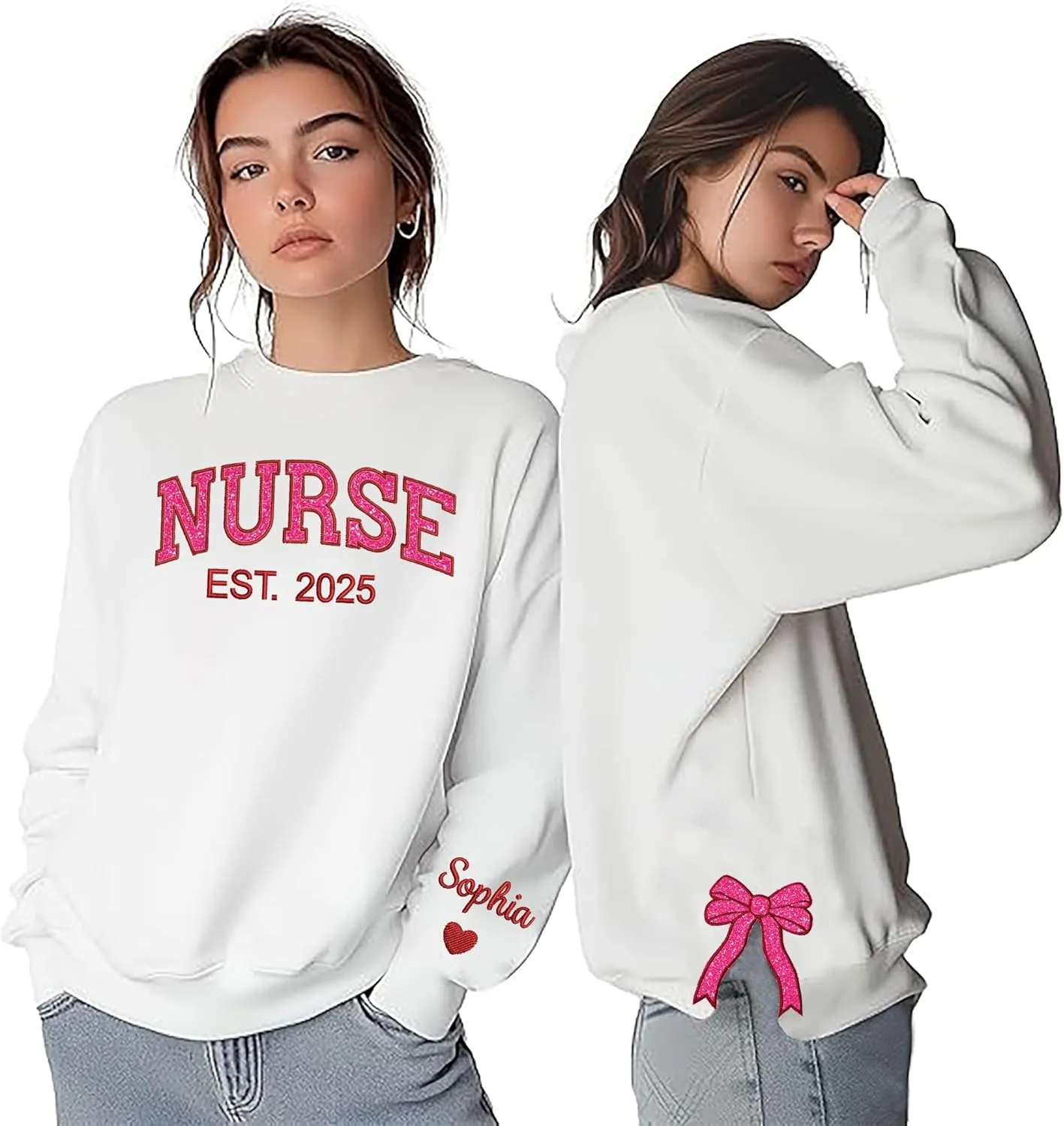 ZI POD-Personalized Nurse Embroidered Sweatshirts Custom Name And Date For Women, Nurse Birthday Gifts Shirt, Nurse Sweater