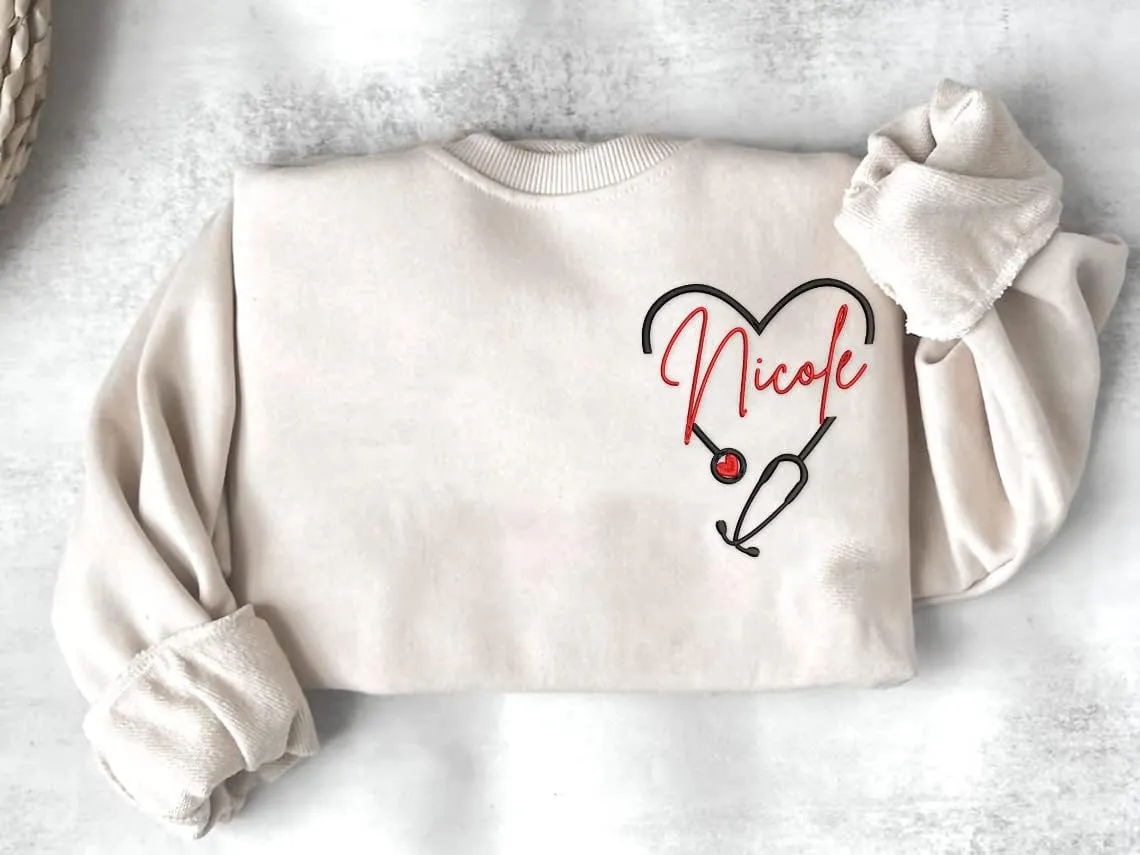 ZI POD-Personalized Nurse Embroidered Sweatshirts Custom Name And Date For Women, Nurse Birthday Gifts Shirt, Nurse Sweater