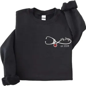 ZI POD-Personalized Nurse Embroidered Sweatshirts Custom Name And Date For Women, Nurse Birthday Gifts Shirt, Nurse Sweater