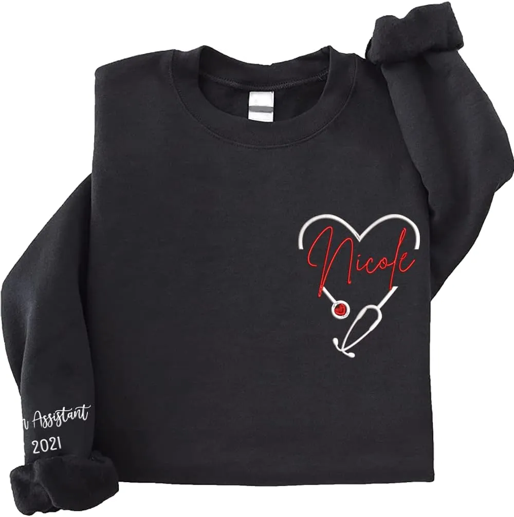 ZI POD-Personalized Nurse Embroidered Sweatshirts Custom Name And Date For Women, Nurse Birthday Gifts Shirt, Nurse Sweater