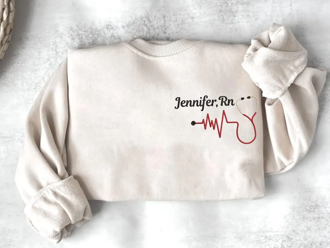 ZI POD-Personalized Nurse Embroidered Sweatshirts Custom Name And Date For Women, Nurse Birthday Gifts Shirt, Nurse Sweater