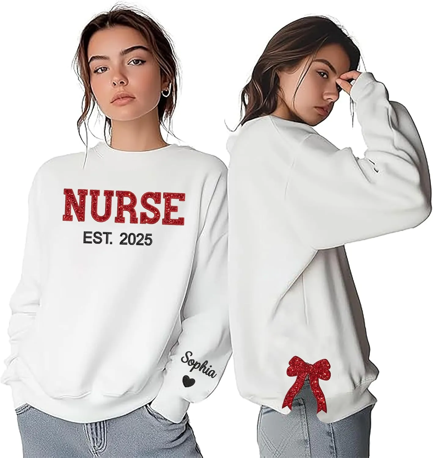 ZI POD-Personalized Nurse Embroidered Sweatshirts Custom Name And Date For Women, Nurse Birthday Gifts Shirt, Nurse Sweater