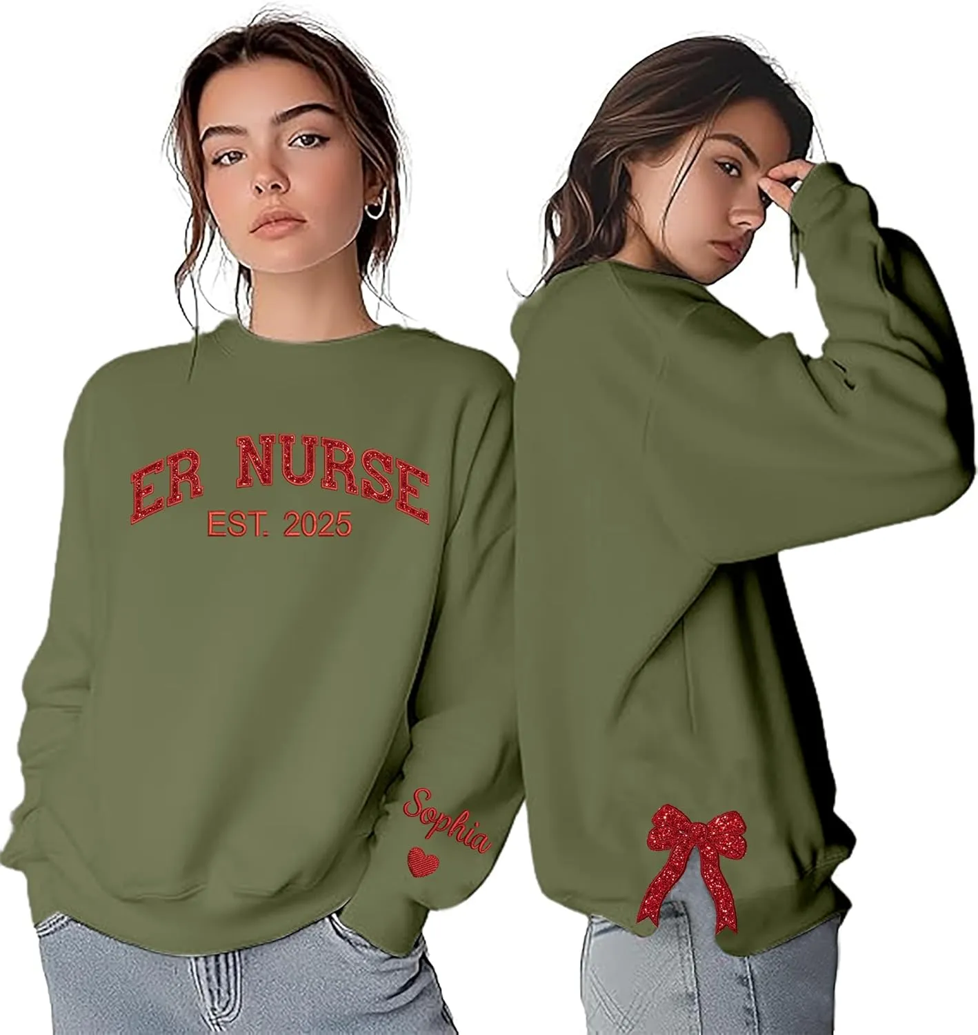 ZI POD-Personalized Nurse Embroidered Sweatshirts Custom Name And Date For Women, Nurse Birthday Gifts Shirt, Nurse Sweater