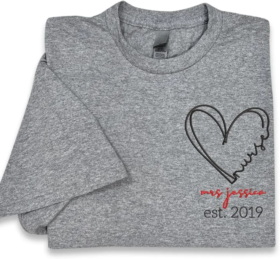ZI POD-Personalized Nurse Embroidered Sweatshirts Custom Name And Date For Women, Nurse Birthday Gifts Shirt, Nurse Sweater