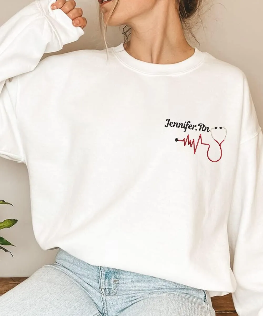 ZI POD-Personalized Nurse Embroidered Sweatshirts Custom Name And Date For Women, Nurse Birthday Gifts Shirt, Nurse Sweater