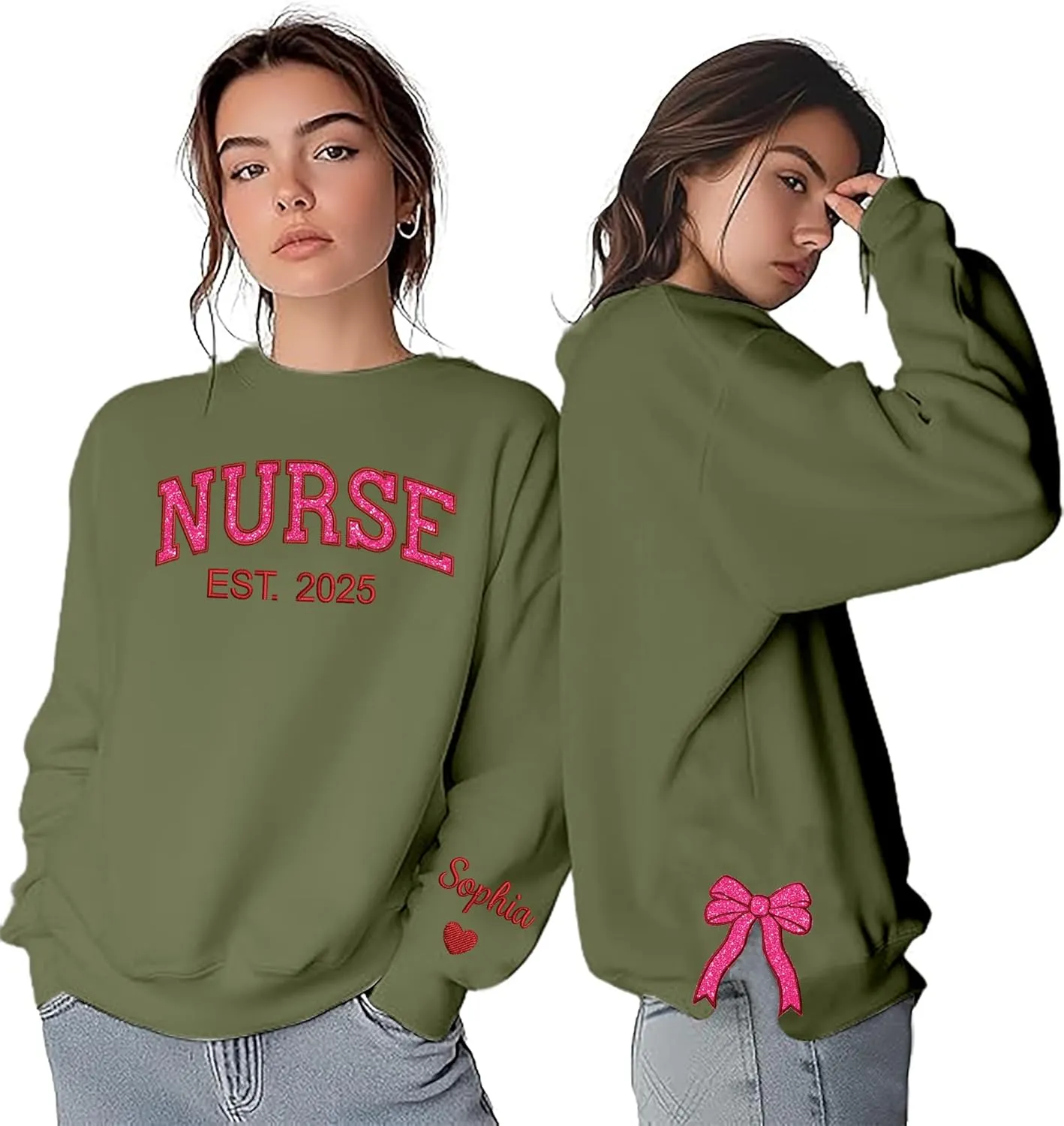 ZI POD-Personalized Nurse Embroidered Sweatshirts Custom Name And Date For Women, Nurse Birthday Gifts Shirt, Nurse Sweater