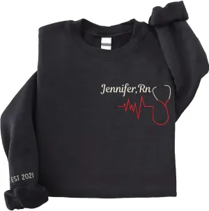 ZI POD-Personalized Nurse Embroidered Sweatshirts Custom Name And Date For Women, Nurse Birthday Gifts Shirt, Nurse Sweater