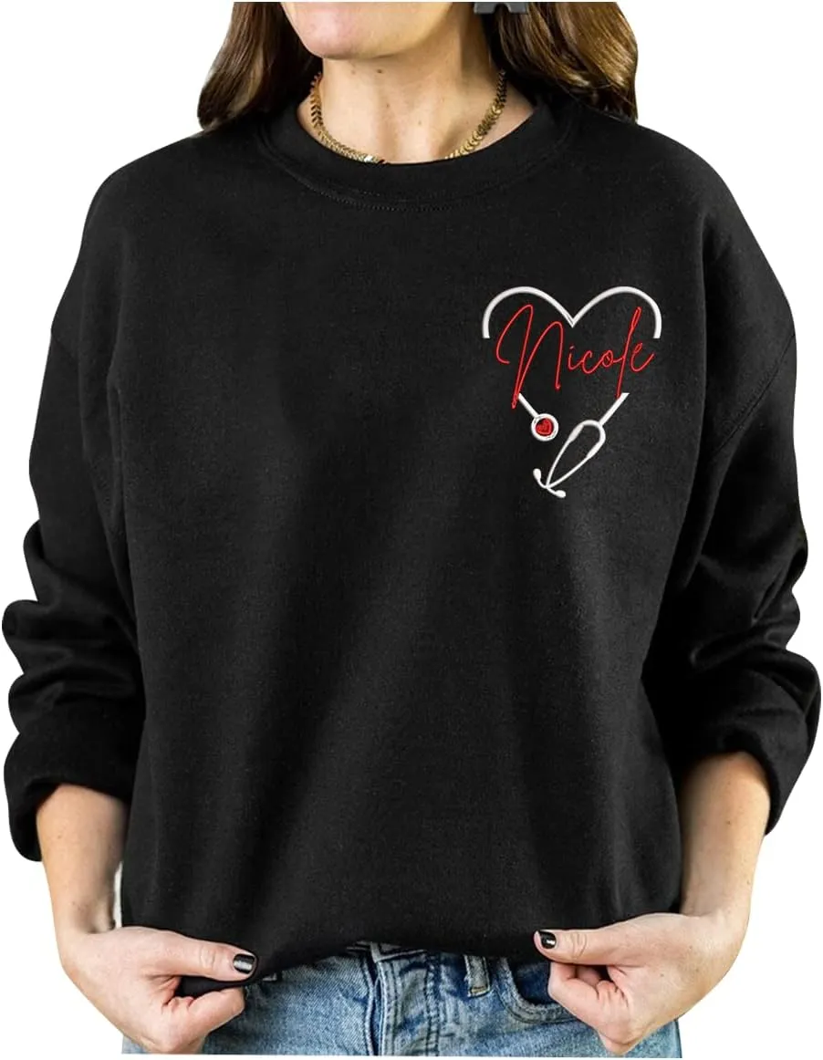 ZI POD-Personalized Nurse Embroidered Sweatshirts Custom Name And Date For Women, Nurse Birthday Gifts Shirt, Nurse Sweater