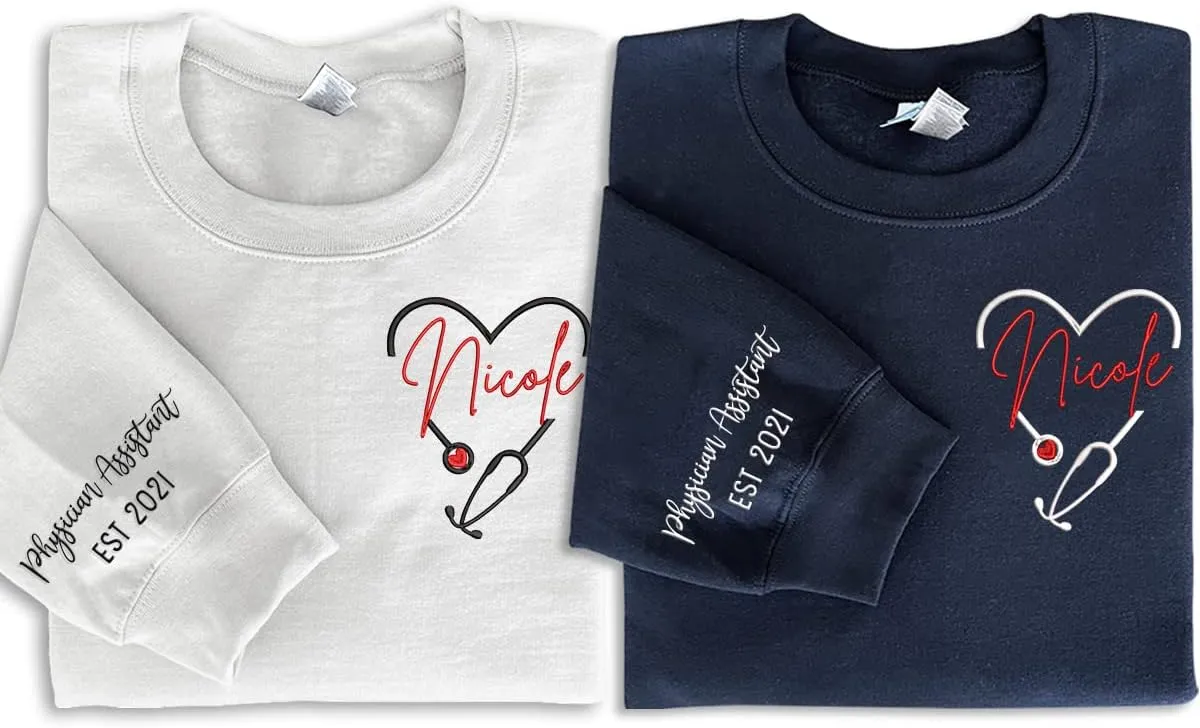 ZI POD-Personalized Nurse Embroidered Sweatshirts Custom Name And Date For Women, Nurse Birthday Gifts Shirt, Nurse Sweater
