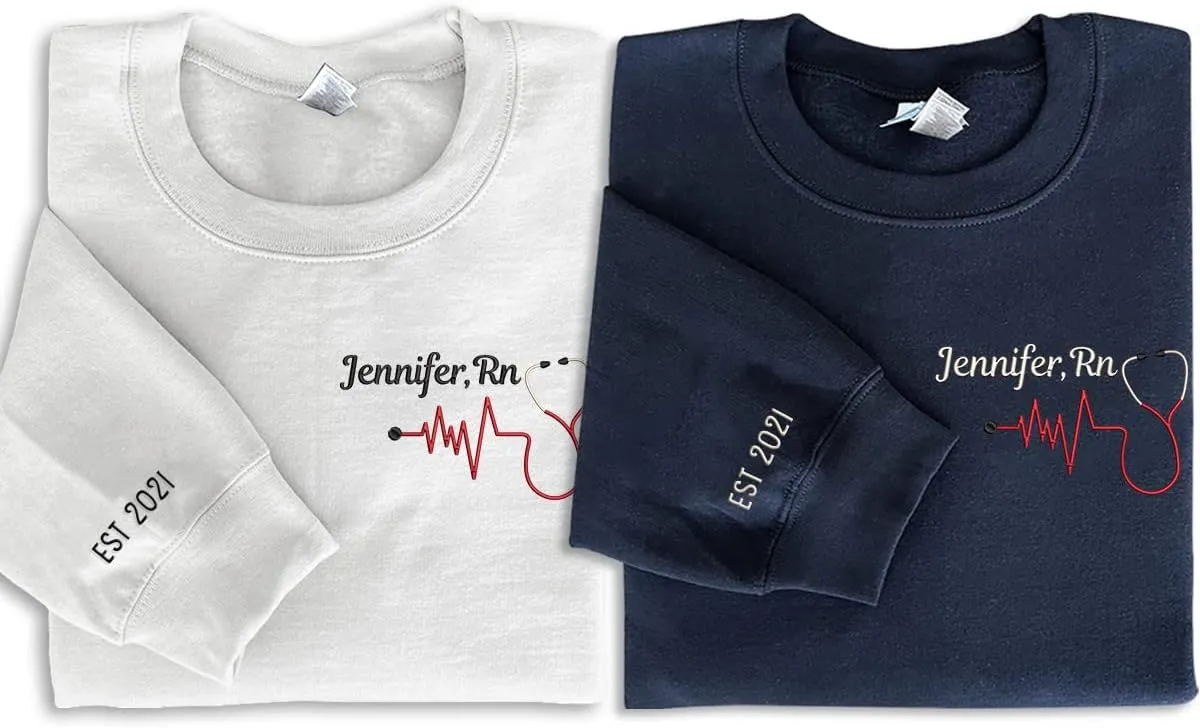ZI POD-Personalized Nurse Embroidered Sweatshirts Custom Name And Date For Women, Nurse Birthday Gifts Shirt, Nurse Sweater