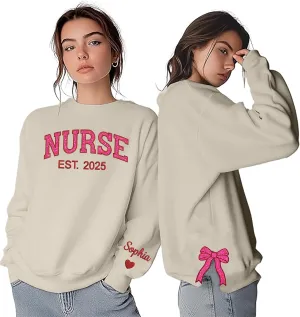 ZI POD-Personalized Nurse Embroidered Sweatshirts Custom Name And Date For Women, Nurse Birthday Gifts Shirt, Nurse Sweater